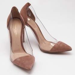Gianvito Rossi Beige/Transparent Suede and PVC Plexi Pumps Size 38