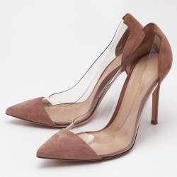 Gianvito Rossi Beige/Transparent Suede and PVC Plexi Pumps Size 38