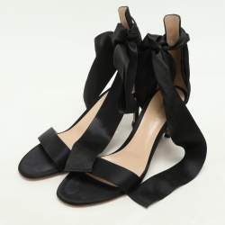 Gianvito Rossi Black Satin Gala Ankle Strap Sandals Size 38