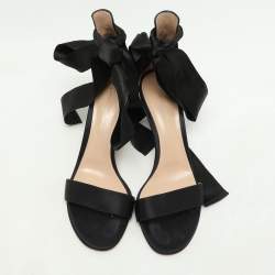 Gianvito Rossi Black Satin Gala Ankle Strap Sandals Size 38