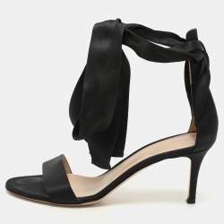 Gianvito Rossi Black Satin Gala Ankle Strap Sandals Size 38