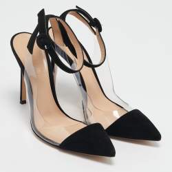 Gianvito Rossi Black Suede and PVC Anise Ankle Strap Pumps Size 38