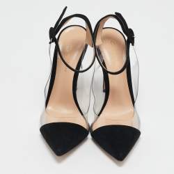 Gianvito Rossi Black Suede and PVC Anise Ankle Strap Pumps Size 38