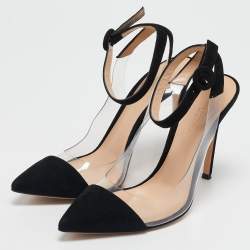 Gianvito Rossi Black Suede and PVC Anise Ankle Strap Pumps Size 38