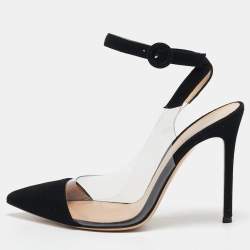 Gianvito Rossi Black Suede and PVC Anise Ankle Strap Pumps Size 38