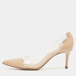 Pre Owned Gianvito Rossi Beige Patent Leather and PVC Plexi Pumps Size 40