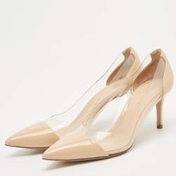 Pre Owned Gianvito Rossi Beige Patent Leather and PVC Plexi Pumps Size 40