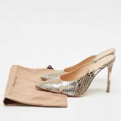 Gianvito Rossi Silver/Beige Python Heel Mules Size 39