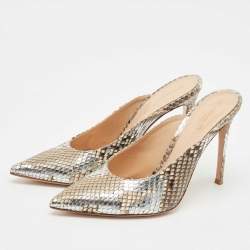 Gianvito Rossi Silver/Beige Python Heel Mules Size 39