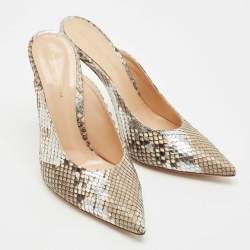 Gianvito Rossi Silver/Beige Python Heel Mules Size 39