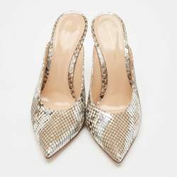 Gianvito Rossi Silver/Beige Python Heel Mules Size 39