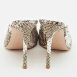 Gianvito Rossi Silver/Beige Python Heel Mules Size 39