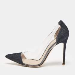 Gianvito Rossi Navy Blue Denim and PVC Plexi Pointed Toe Pumps Size 39