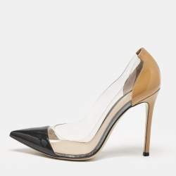 Gianvito Rossi Black/Brown Patent Leather and PVC Plexi Pumps Size 38