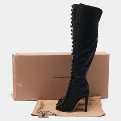 Gianvito Rossi Black Satin Button Knee Length Boots Size 37