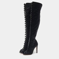 Gianvito Rossi Black Satin Button Knee Length Boots Size 37