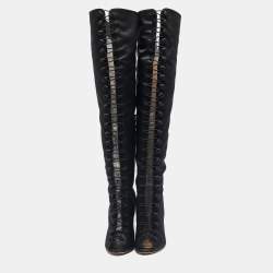 Gianvito Rossi Black Satin Button Knee Length Boots Size 37