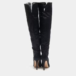 Gianvito Rossi Black Satin Button Knee Length Boots Size 37