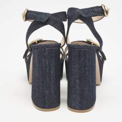 Pre Owned Gianvito Rossi Navy Blue Denim Zandra Platform Sandals Size 37