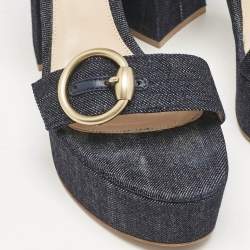 Pre Owned Gianvito Rossi Navy Blue Denim Zandra Platform Sandals Size 37