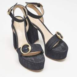Pre Owned Gianvito Rossi Navy Blue Denim Zandra Platform Sandals Size 37