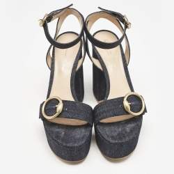 Pre Owned Gianvito Rossi Navy Blue Denim Zandra Platform Sandals Size 37