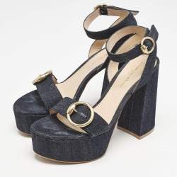 Pre Owned Gianvito Rossi Navy Blue Denim Zandra Platform Sandals Size 37