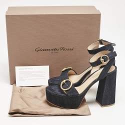 Pre Owned Gianvito Rossi Navy Blue Denim Zandra Platform Sandals Size 37