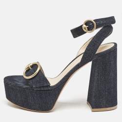 Pre Owned Gianvito Rossi Navy Blue Denim Zandra Platform Sandals Size 37