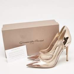 Gianvito Rossi Rose Gold Leather and PVC Leif D'orsay Pumps Size 40