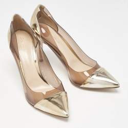 Gianvito Rossi Gold/Brown Leather and PVC Plexi Pumps Size 40