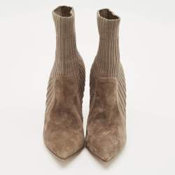 Gianvito Rossi Brown Fabric and Suede Ankle Length Boots Size 38.5