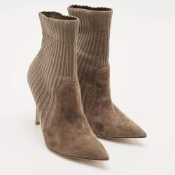 Gianvito Rossi Brown Fabric and Suede Ankle Length Boots Size 38.5
