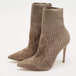Gianvito Rossi Brown Fabric and Suede Ankle Length Boots Size 38.5