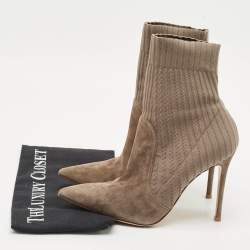 Gianvito Rossi Brown Fabric and Suede Ankle Length Boots Size 38.5