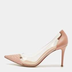 Pre Owned Gianvito Rossi Light Pink Python Leather and PVC Plexi Pointed Toe Pumps Size 42