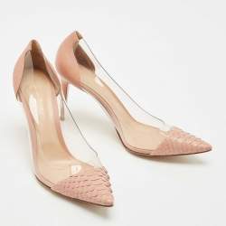 Pre Owned Gianvito Rossi Light Pink Python Leather and PVC Plexi Pointed Toe Pumps Size 42