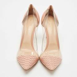 Pre Owned Gianvito Rossi Light Pink Python Leather and PVC Plexi Pointed Toe Pumps Size 42