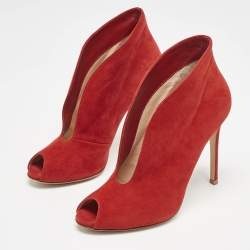 Gianvito Rossi Red Suede Vamp Booties Size 37