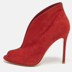 Gianvito Rossi Red Suede Vamp Booties Size 37