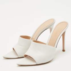 Gianvito Rossi White Leather Alise Slide Sandals Size 37.5
