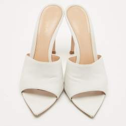 Gianvito Rossi White Leather Alise Slide Sandals Size 37.5