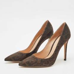 Gianvito Rossi Dark Brown Metallic Lurex Fabric Gianvito Pointed Toe Pumps Size 39