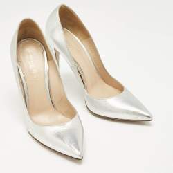 Pre Owned Gianvito Rossi Silver Leather Gianvito 105 Pointed Toe Pumps Size 39