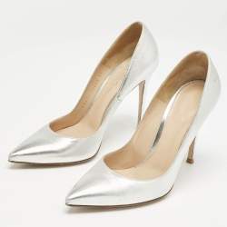 Pre Owned Gianvito Rossi Silver Leather Gianvito 105 Pointed Toe Pumps Size 39