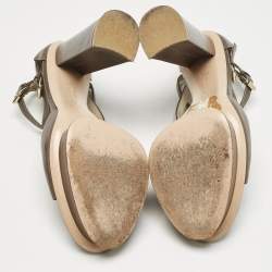 Pre Owned Gianvito Rossi Grey Leather Platform Sandals Size 38.5