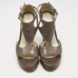 Pre Owned Gianvito Rossi Grey Leather Platform Sandals Size 38.5