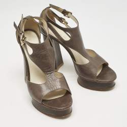 Pre Owned Gianvito Rossi Grey Leather Platform Sandals Size 38.5