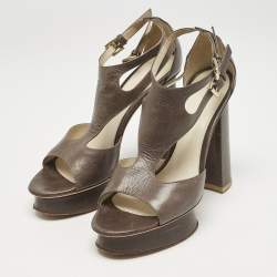 Pre Owned Gianvito Rossi Grey Leather Platform Sandals Size 38.5