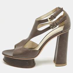 Pre Owned Gianvito Rossi Grey Leather Platform Sandals Size 38.5